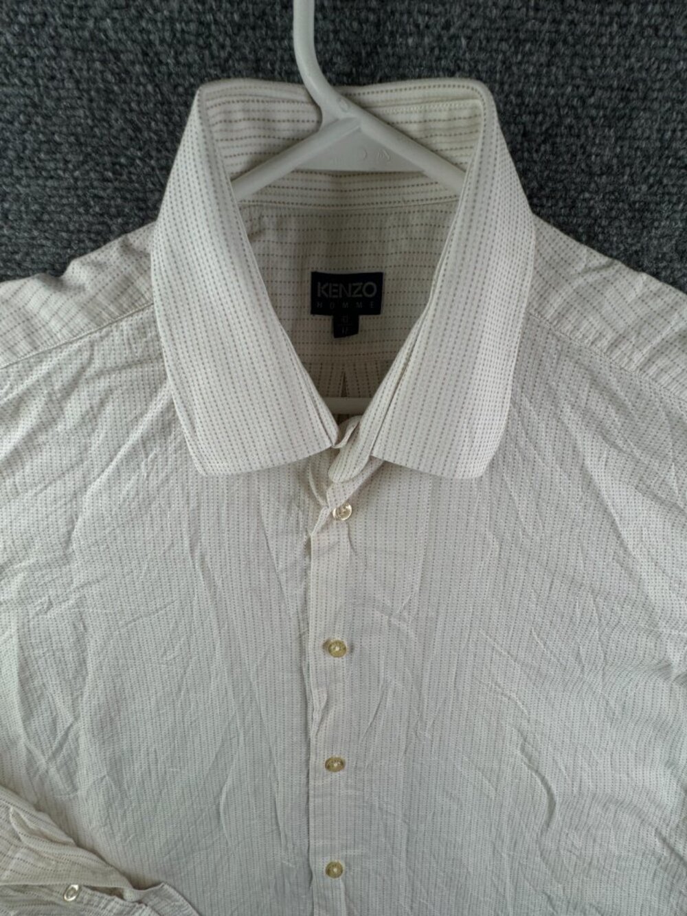 Kenzo Long Sleeve Button Up Shirt Men Striped White Beige Size 17 (43) Adult